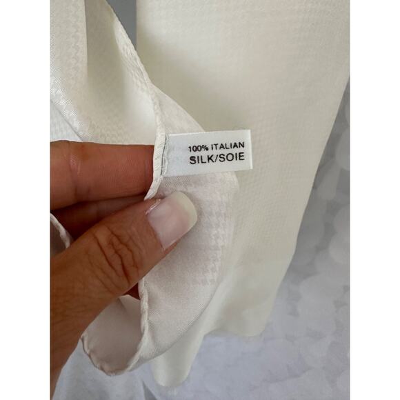 100% Silk Womens LONG rectangular cream scarf pashima HOUNDSTOOTH fringe ITALY - Picture 5 of 8